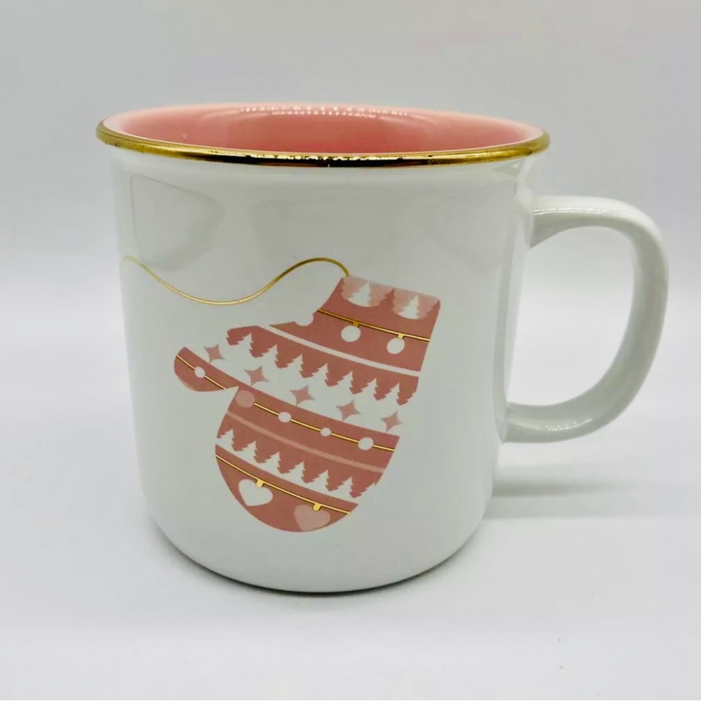David's Tea Pink Mittens Heart Tea Cup or Coffee Mug Gold Rim & Details